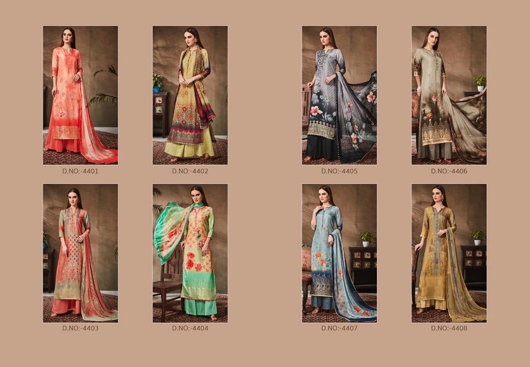 Kavya By Relssa Fabric 4401 To 4408 Series Suits Beautiful Stylish Fancy Colorful Party Wear & Occasional Wear Special Dhola Jacquard Printed Dresses At Wholesale Price