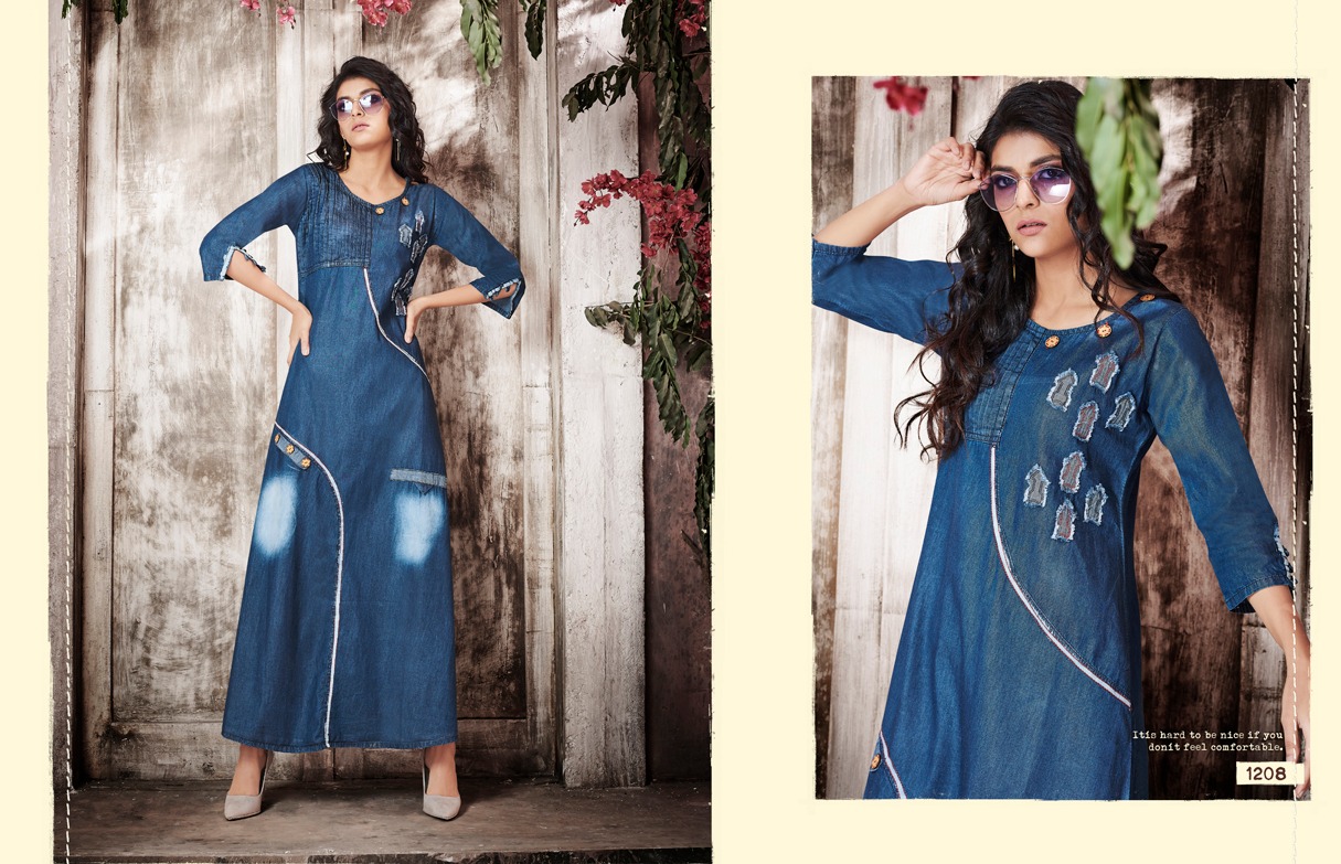 Stock Kyara By Kajree Fashion 1200 To 1209 Seires Beautiful Stylish Fancy Colorful Casual Wear & Ethnic Wear & Ready To Wear Denim Gown With Embroidery Gown At Wholesale Price