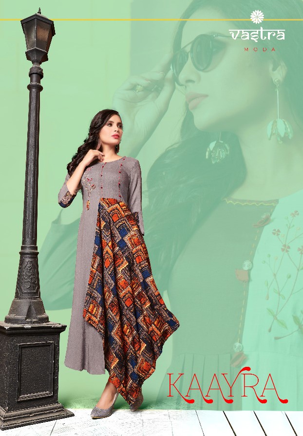 Kaayra Vol-1 By Vastra Moda 5001 To 5006 Series Beautiful Colorful Stylish Fancy Casual Wear & Ethnic Wear & Ready To Wear Premium Rayon Flex Printed Kurtis At Wholesale Price