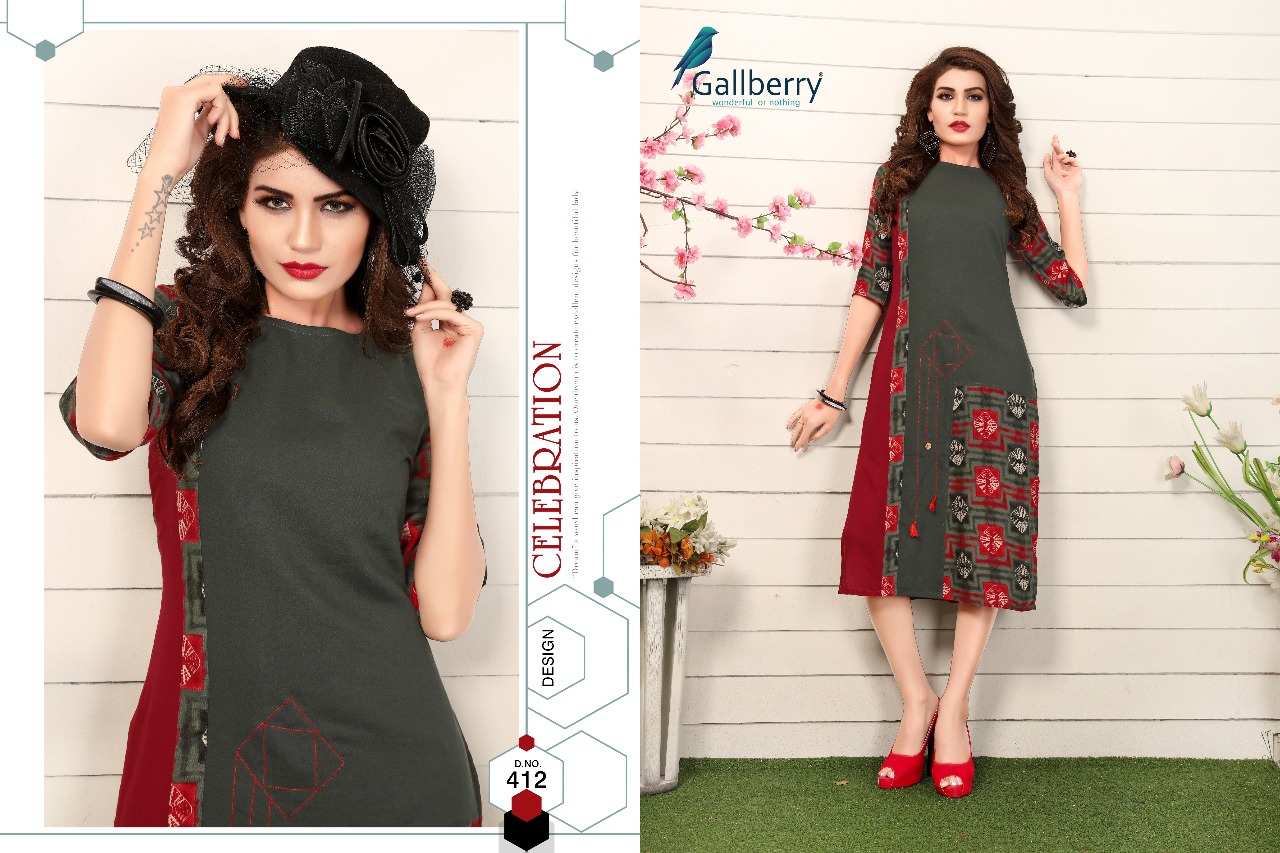 Kayra By Gallberry 407 To 412 Series Beautiful Stylish Fancy Colorful Casual Wear & Ethnic Wear & Ready To Wear Rayon Printed Kurtis At Wholesale Price