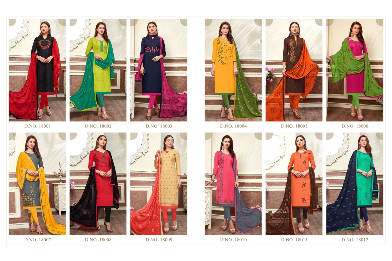 Kesari By Raghav Royal 18001 Ro 18012 Series Beautiful Fancy Colorful Stylish Wedding Wear Collection Party Wear & Occasional Wear Soft Cotton Slub Embroidery Dresses At Wholesale Price