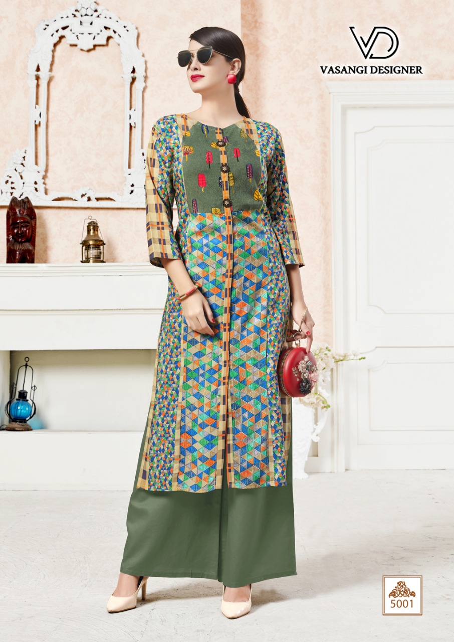 Kesari By Vasangi Designer 5001 To 5004 Series Beautiful Stylish Colorful Fancy Party Wear & Ethnic Wear & Ready To Wear Rayon Printed Kurtis At Wholesale Price