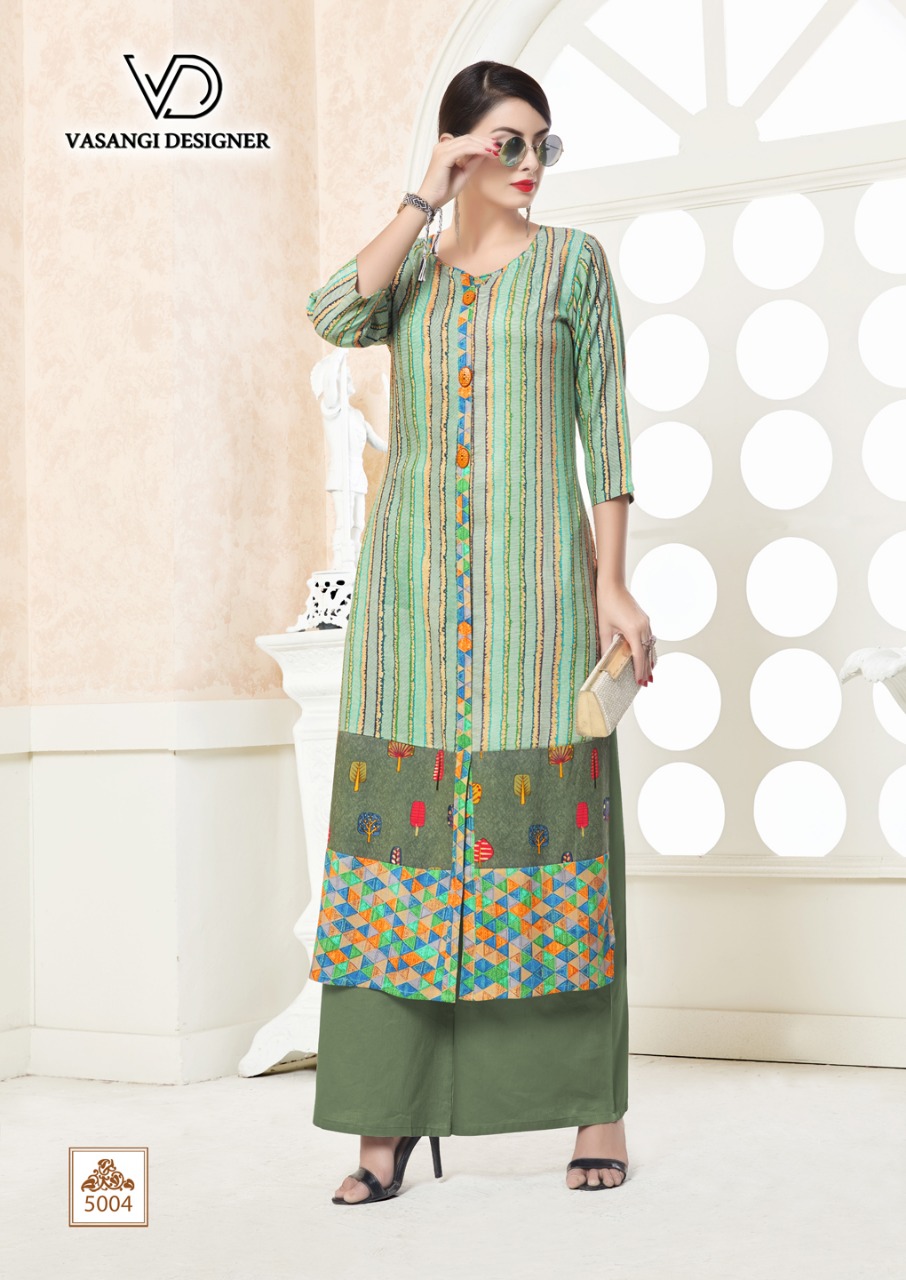 Kesari By Vasangi Designer 5001 To 5004 Series Beautiful Stylish Colorful Fancy Party Wear & Ethnic Wear & Ready To Wear Rayon Printed Kurtis At Wholesale Price