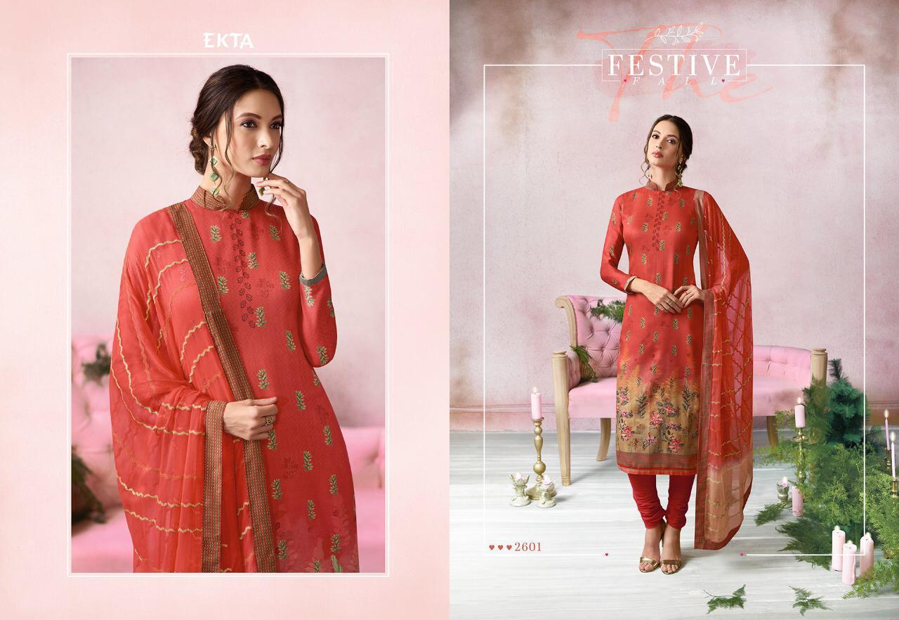 Khwaish Vol-26 By Ekta Fashion 2601 To 2607 Series Beautiful Winter Collection Suits Stylish Fancy Colorful Casual Wear & Ethnic Wear Cotton Satin Embroidered Dresses At Wholesale Price