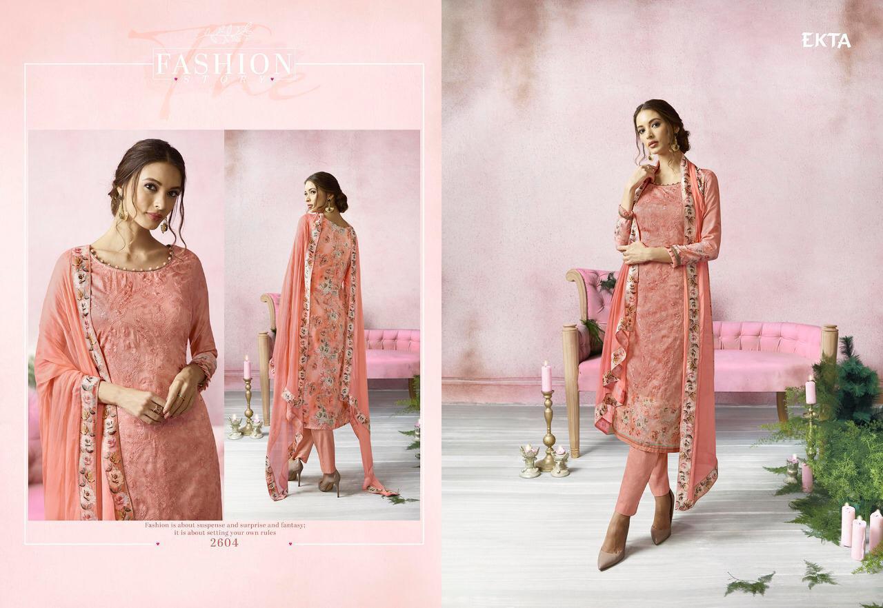 Khwaish Vol-26 By Ekta Fashion 2601 To 2607 Series Beautiful Winter Collection Suits Stylish Fancy Colorful Casual Wear & Ethnic Wear Cotton Satin Embroidered Dresses At Wholesale Price