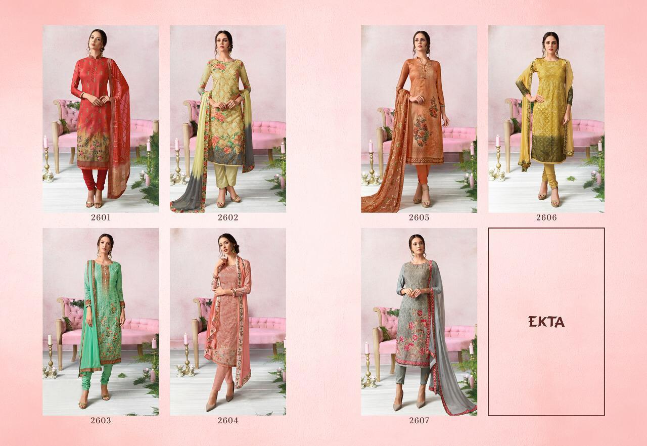 Khwaish Vol-26 By Ekta Fashion 2601 To 2607 Series Beautiful Winter Collection Suits Stylish Fancy Colorful Casual Wear & Ethnic Wear Cotton Satin Embroidered Dresses At Wholesale Price