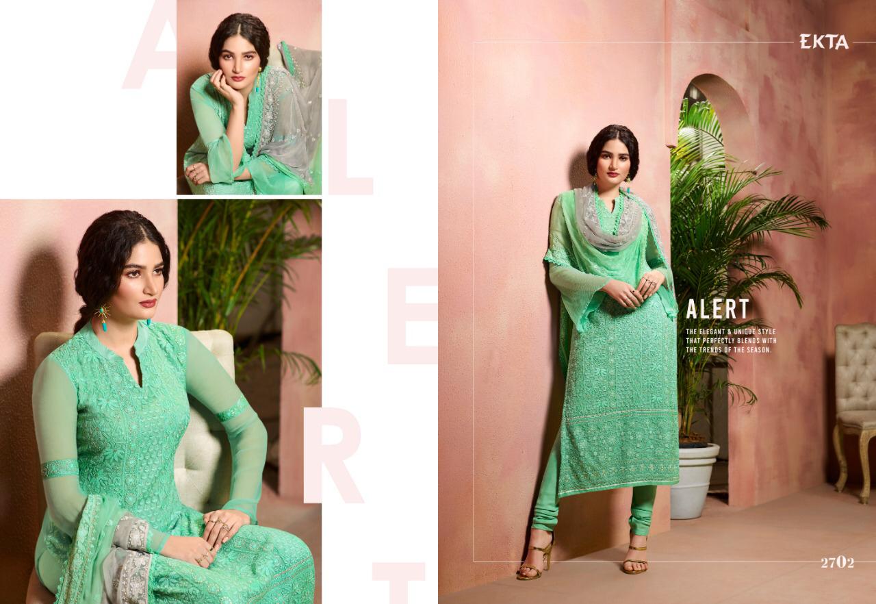 Khwaish Vol-27 By Ekta Fashion 2701 To 2708 Series Beautiful Winter Collection Suits Stylish Fancy Colorful Casual Wear & Ethnic Wear Pure Bemberg Chiffon Embroidered Dresses At Wholesale Price