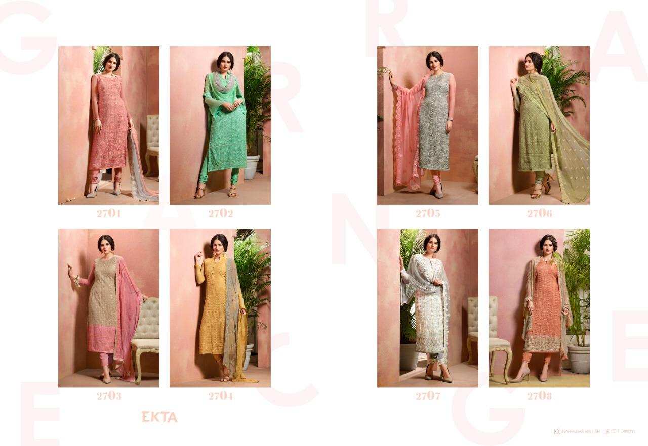 Khwaish Vol-27 By Ekta Fashion 2701 To 2708 Series Beautiful Winter Collection Suits Stylish Fancy Colorful Casual Wear & Ethnic Wear Pure Bemberg Chiffon Embroidered Dresses At Wholesale Price