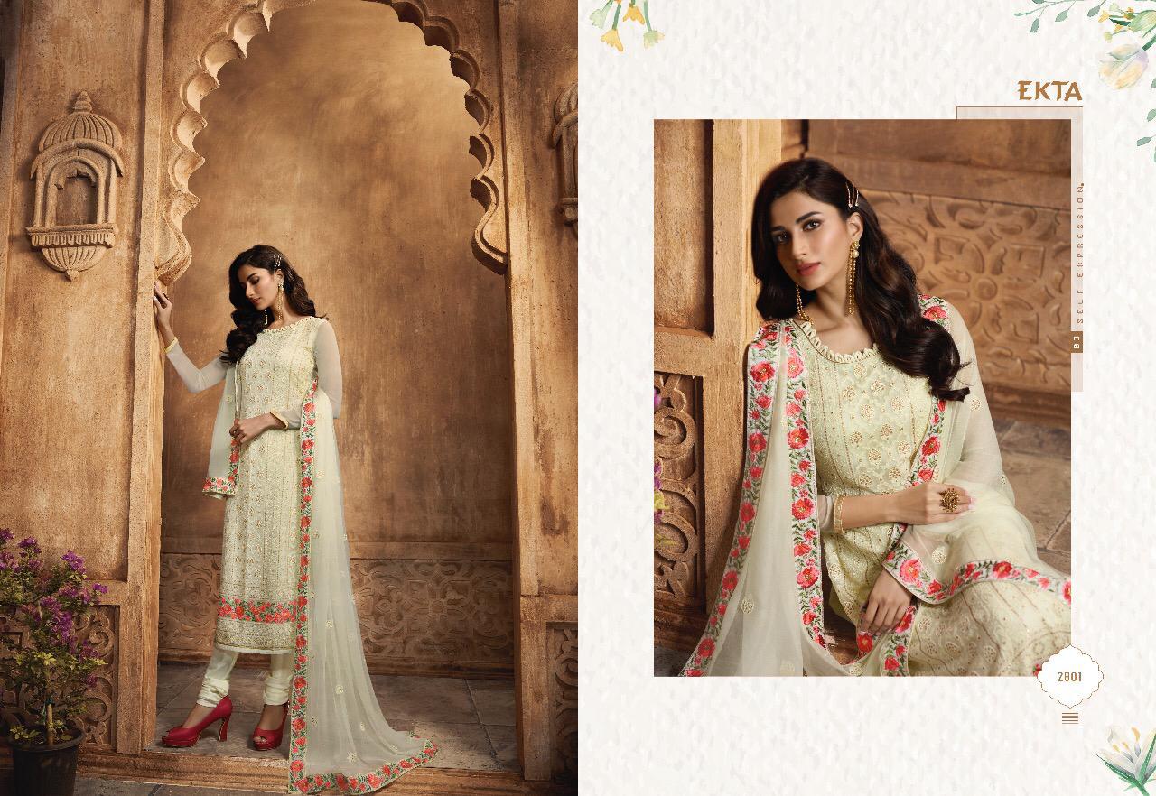 Khwaish Vol-28 By Ekta Fashion 2801 To 2808 Series Beautiful Winter Collection Suits Stylish Fancy Colorful Casual Wear & Ethnic Wear Chiffon Embroidered Dresses At Wholesale Price