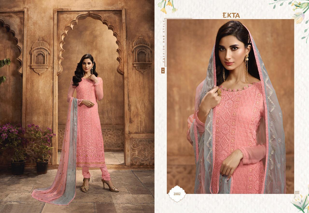 Khwaish Vol-28 By Ekta Fashion 2801 To 2808 Series Beautiful Winter Collection Suits Stylish Fancy Colorful Casual Wear & Ethnic Wear Chiffon Embroidered Dresses At Wholesale Price