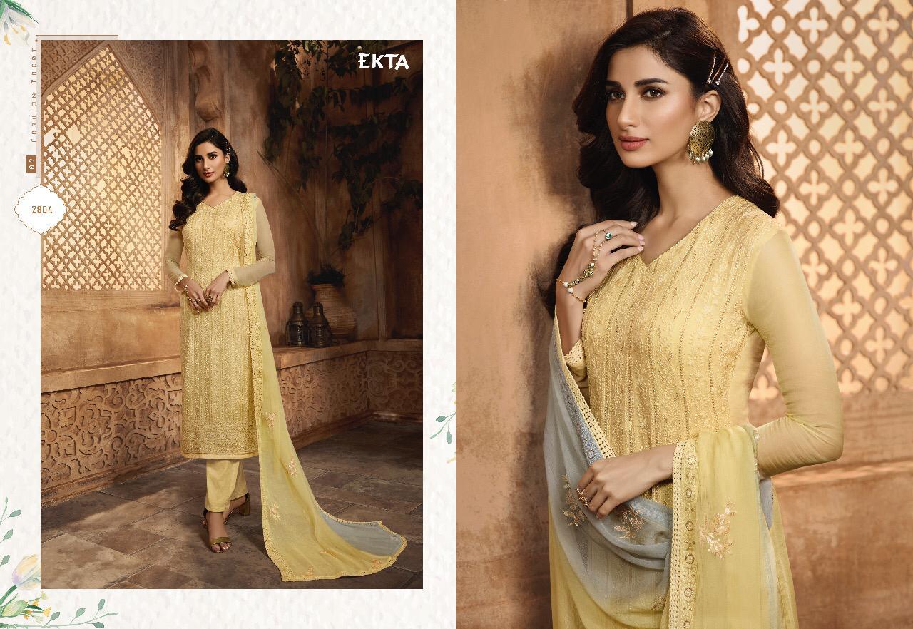 Khwaish Vol-28 By Ekta Fashion 2801 To 2808 Series Beautiful Winter Collection Suits Stylish Fancy Colorful Casual Wear & Ethnic Wear Chiffon Embroidered Dresses At Wholesale Price