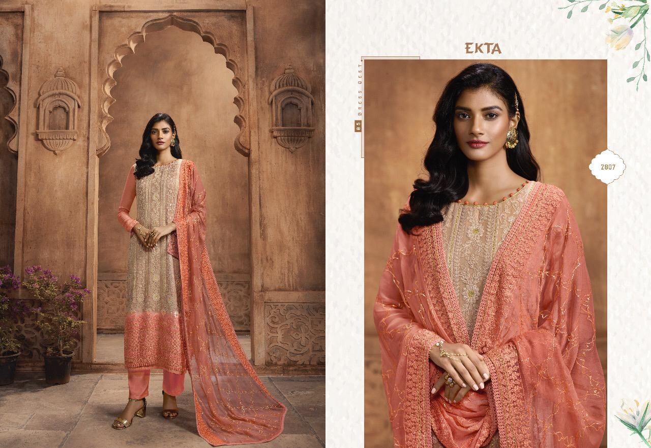 Khwaish Vol-28 By Ekta Fashion 2801 To 2808 Series Beautiful Winter Collection Suits Stylish Fancy Colorful Casual Wear & Ethnic Wear Chiffon Embroidered Dresses At Wholesale Price