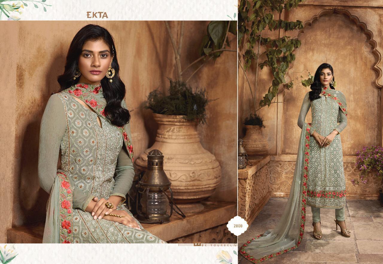 Khwaish Vol-28 By Ekta Fashion 2801 To 2808 Series Beautiful Winter Collection Suits Stylish Fancy Colorful Casual Wear & Ethnic Wear Chiffon Embroidered Dresses At Wholesale Price