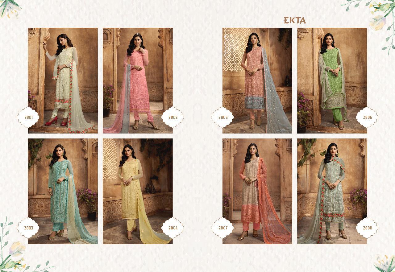 Khwaish Vol-28 By Ekta Fashion 2801 To 2808 Series Beautiful Winter Collection Suits Stylish Fancy Colorful Casual Wear & Ethnic Wear Chiffon Embroidered Dresses At Wholesale Price