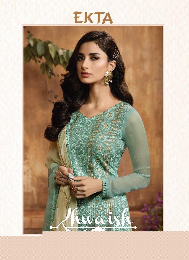 Khwaish Vol-28 By Ekta Fashion 2801 To 2808 Series Beautiful Winter Collection Suits Stylish Fancy Colorful Casual Wear & Ethnic Wear  Chiffon Embroidered Dresses At Wholesale Price
