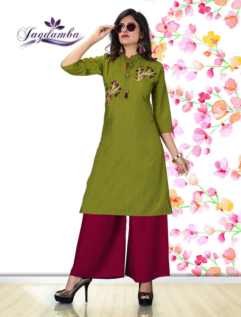 Khwaish By Jagdamba Beautiful Stylish Fancy Colorful Party Wear & Ethnic Wear & Ready To Wear Rayon Embroidery Kurtis At Wholesale Price