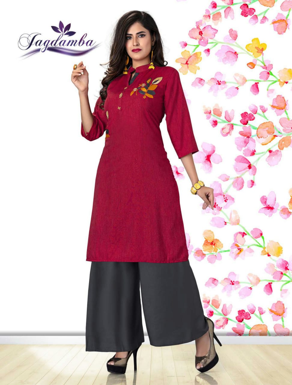 Khwaish By Jagdamba Beautiful Stylish Fancy Colorful Party Wear & Ethnic Wear & Ready To Wear Rayon Embroidery Kurtis At Wholesale Price