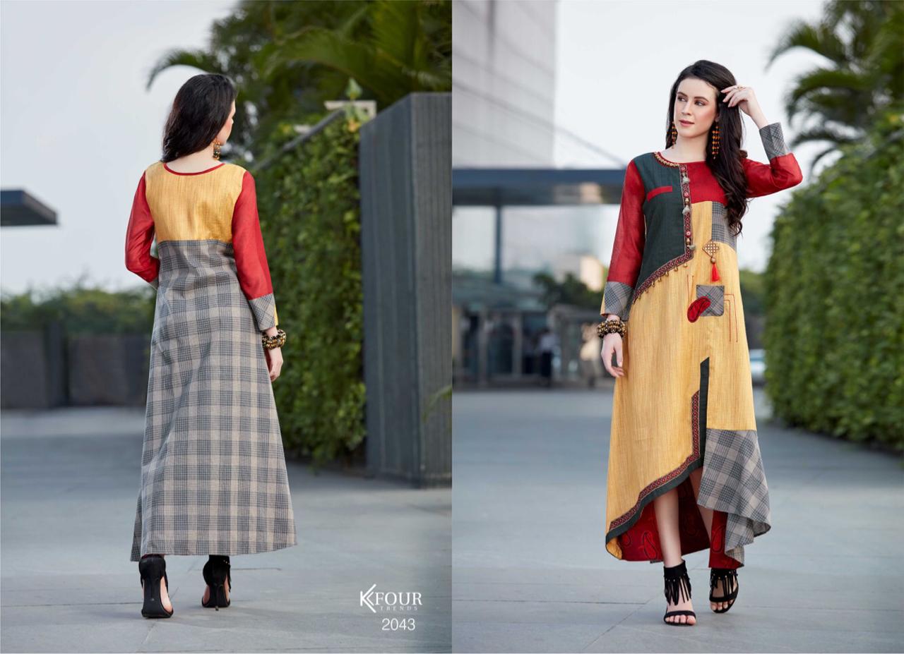 Khwaish By Kfour Trends 2041 To 2045 Series Beautiful Colorful Stylish Fancy Casual Wear & Ethnic Wear & Ready To Wear Heavy Rayon/ Muslin/ Chanderi Kurtis At Wholesale Price