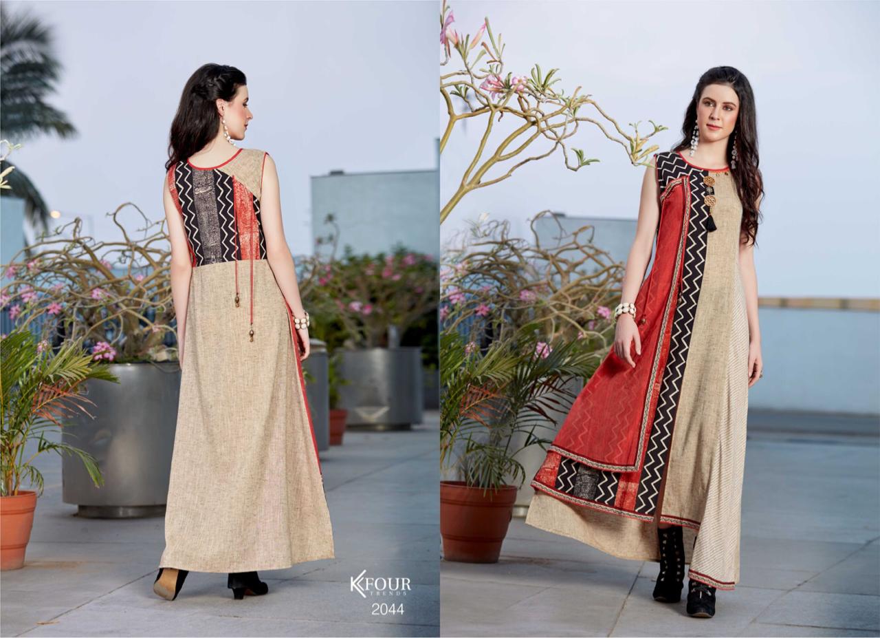 Khwaish By Kfour Trends 2041 To 2045 Series Beautiful Colorful Stylish Fancy Casual Wear & Ethnic Wear & Ready To Wear Heavy Rayon/ Muslin/ Chanderi Kurtis At Wholesale Price