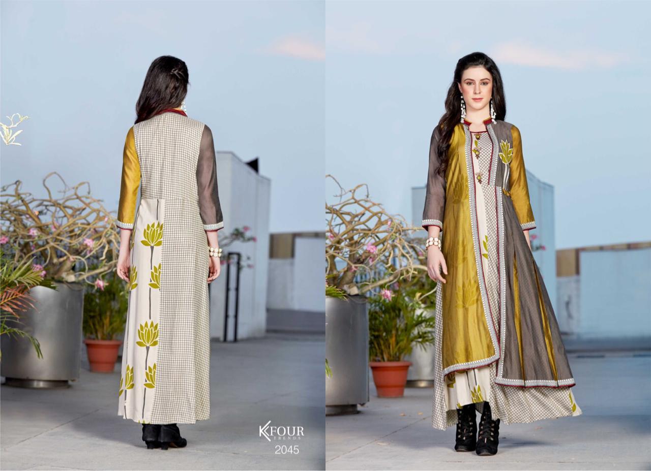 Khwaish By Kfour Trends 2041 To 2045 Series Beautiful Colorful Stylish Fancy Casual Wear & Ethnic Wear & Ready To Wear Heavy Rayon/ Muslin/ Chanderi Kurtis At Wholesale Price