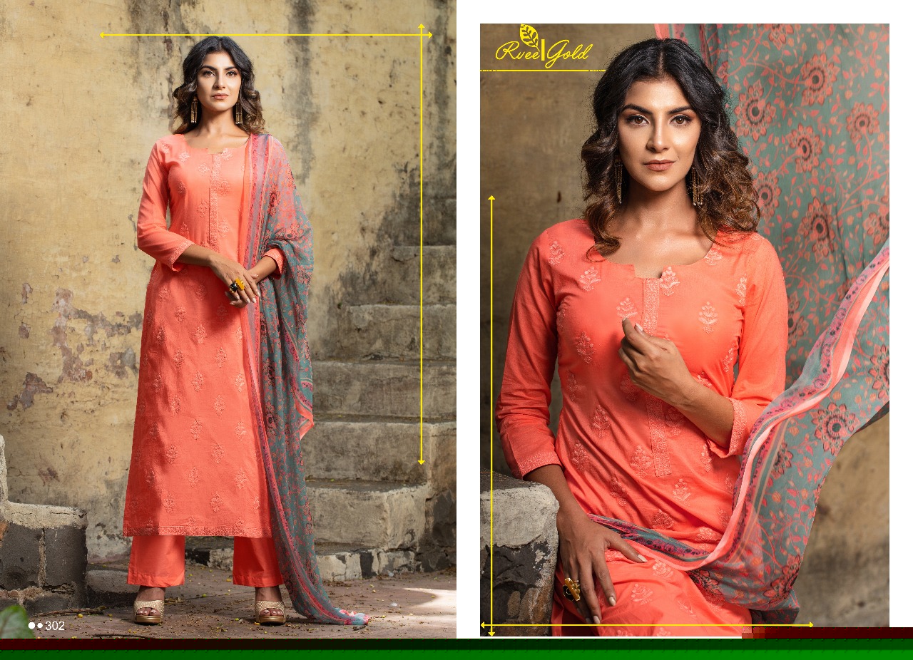 Khwaish By Rvee Gold 294 To 303 Series Designer Suits Beautiful Stylish Fancy Colorful Casual Wear & Ethnic Wear Cotton Lawn Embroidered Dresses At Wholesale Price