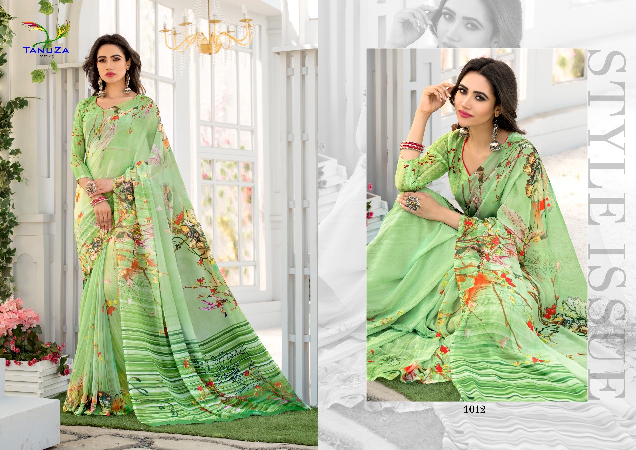 Kisu By Tanuza Fashion 1011 To 1021 Series Indian Traditional Wear Collection Beautiful Stylish Fancy Colorful Party Wear & Occasional Wear Georgette Digital Printed Sarees At Wholesale Price