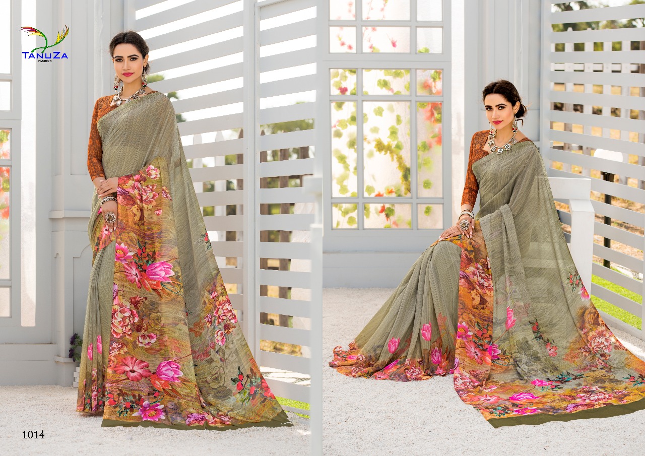 Kisu By Tanuza Fashion 1011 To 1021 Series Indian Traditional Wear Collection Beautiful Stylish Fancy Colorful Party Wear & Occasional Wear Georgette Digital Printed Sarees At Wholesale Price