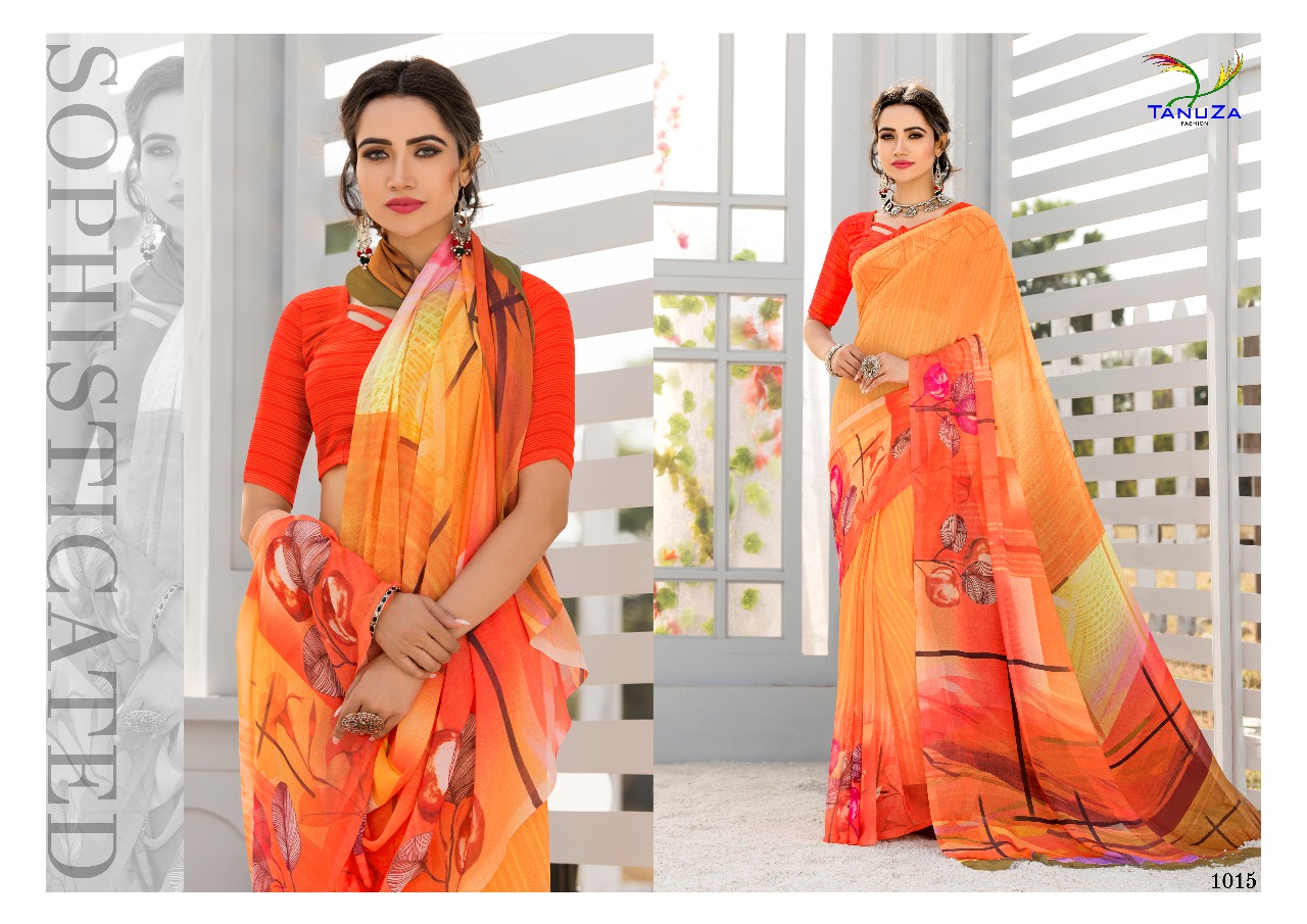 Kisu By Tanuza Fashion 1011 To 1021 Series Indian Traditional Wear Collection Beautiful Stylish Fancy Colorful Party Wear & Occasional Wear Georgette Digital Printed Sarees At Wholesale Price