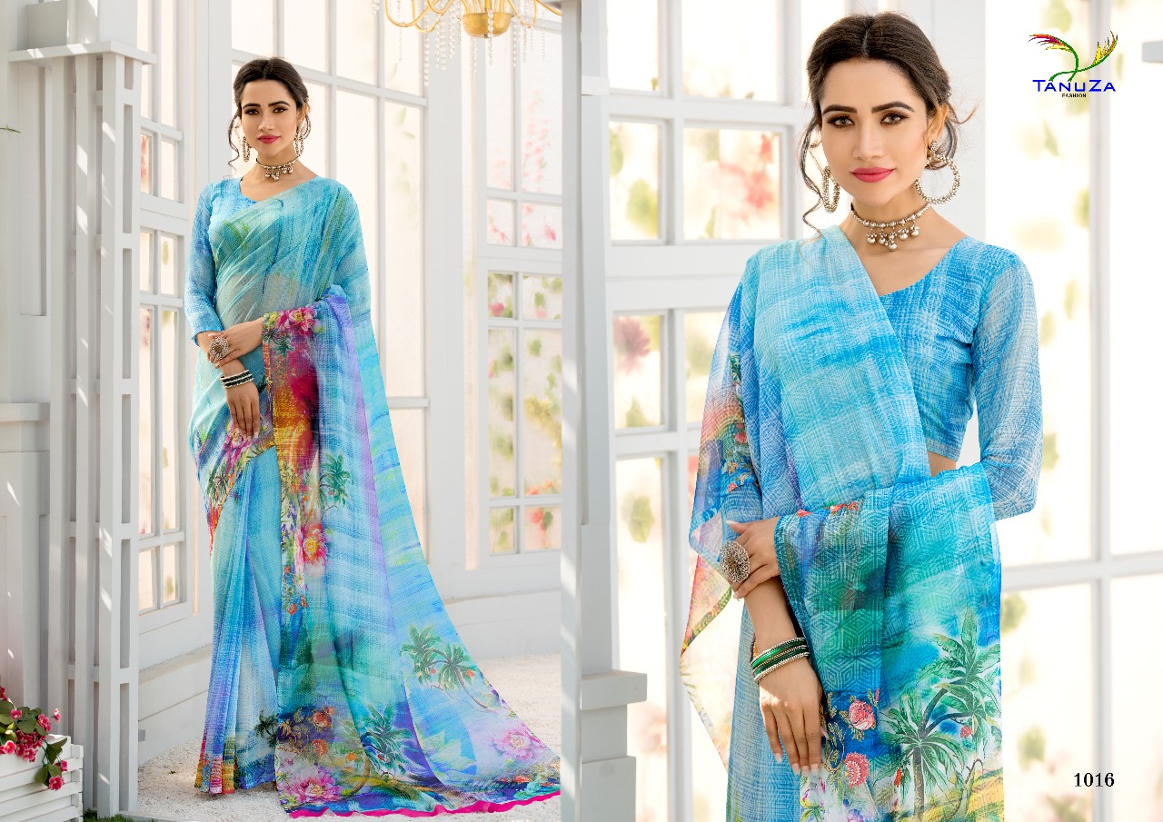Kisu By Tanuza Fashion 1011 To 1021 Series Indian Traditional Wear Collection Beautiful Stylish Fancy Colorful Party Wear & Occasional Wear Georgette Digital Printed Sarees At Wholesale Price