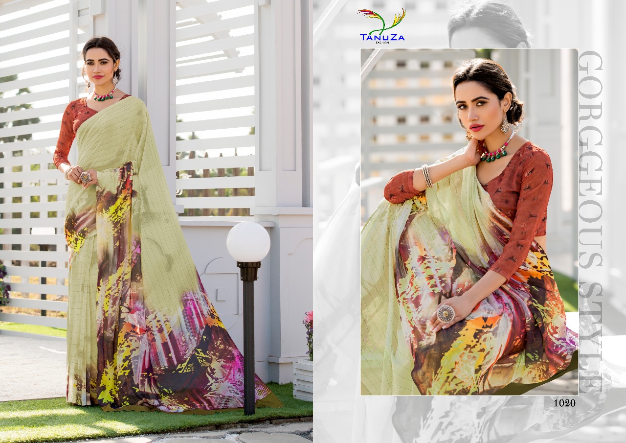 Kisu By Tanuza Fashion 1011 To 1021 Series Indian Traditional Wear Collection Beautiful Stylish Fancy Colorful Party Wear & Occasional Wear Georgette Digital Printed Sarees At Wholesale Price