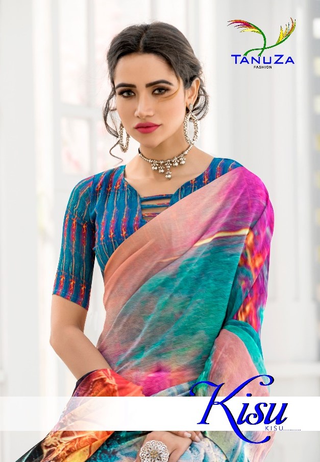 Kisu By Tanuza Fashion 1011 To 1021 Series Indian Traditional Wear Collection Beautiful Stylish Fancy Colorful Party Wear & Occasional Wear Georgette Digital Printed Sarees At Wholesale Price