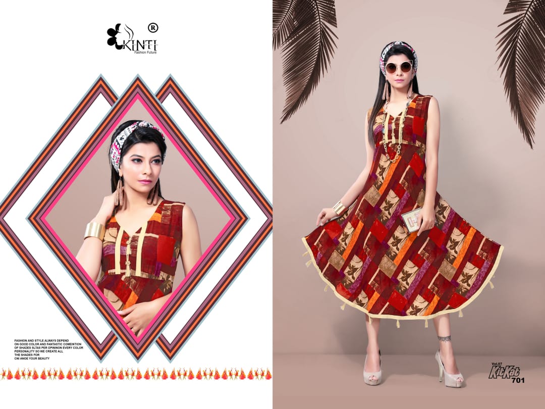 Kit Kat-7 By Kinti 701 To 712 Series Stylish Fancy Beautiful Colorful Casual Wear & Ethnic Wear Heavy Rayon Printed Kurtis At Wholesale Price