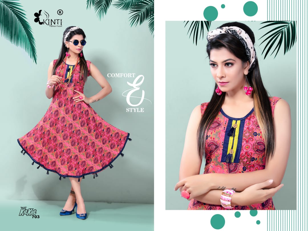 Kit Kat-7 By Kinti 701 To 712 Series Stylish Fancy Beautiful Colorful Casual Wear & Ethnic Wear Heavy Rayon Printed Kurtis At Wholesale Price