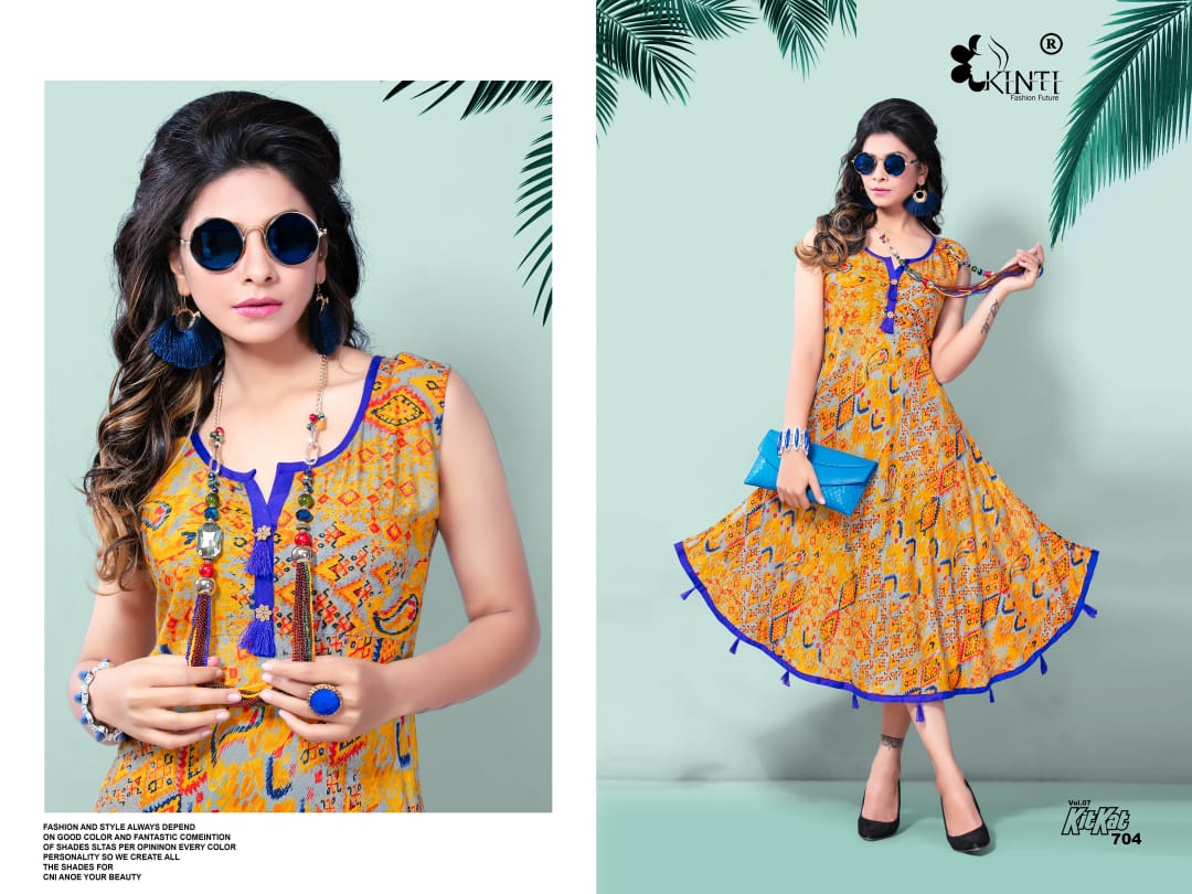 Kit Kat-7 By Kinti 701 To 712 Series Stylish Fancy Beautiful Colorful Casual Wear & Ethnic Wear Heavy Rayon Printed Kurtis At Wholesale Price