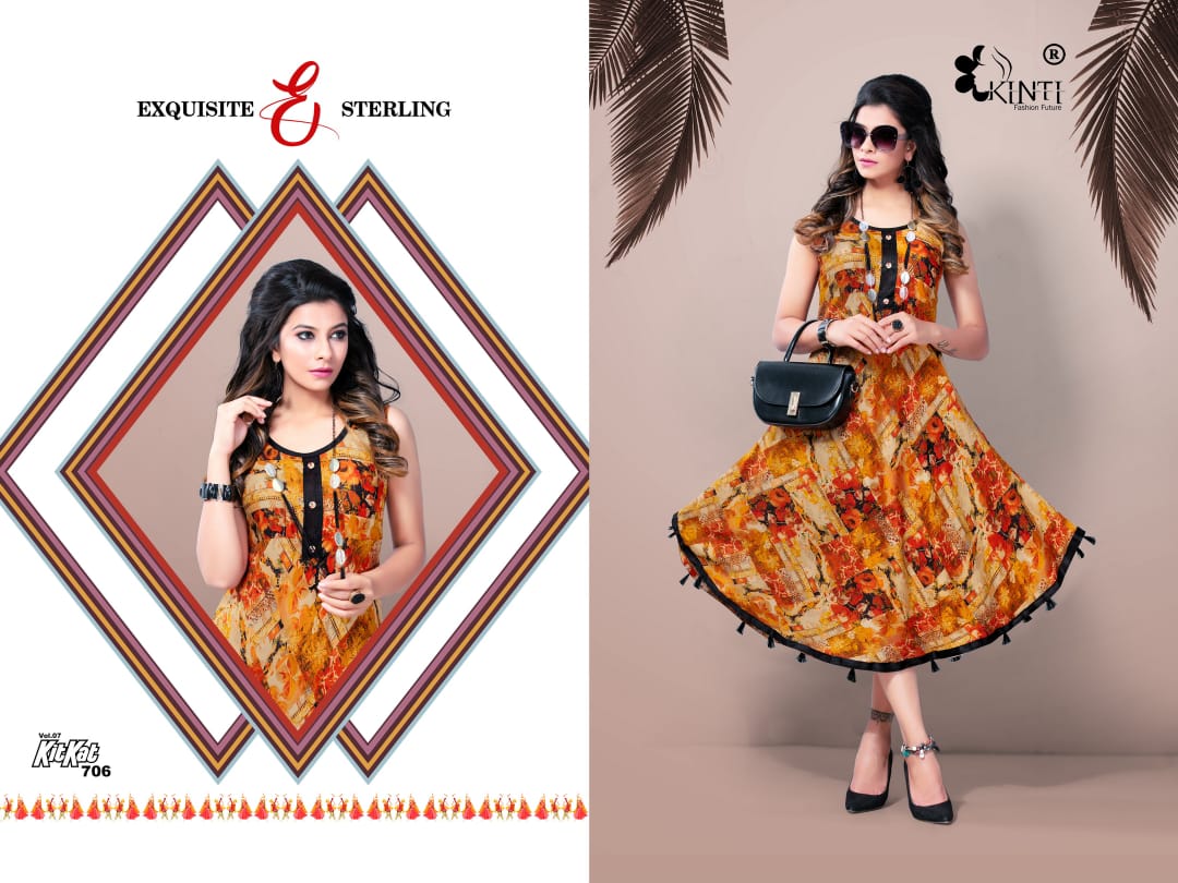 Kit Kat-7 By Kinti 701 To 712 Series Stylish Fancy Beautiful Colorful Casual Wear & Ethnic Wear Heavy Rayon Printed Kurtis At Wholesale Price