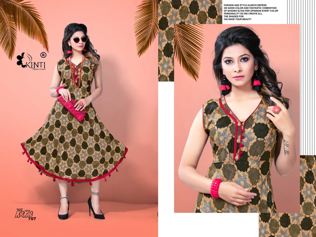 Kit Kat-7 By Kinti 701 To 712 Series Stylish Fancy Beautiful Colorful Casual Wear & Ethnic Wear Heavy Rayon Printed Kurtis At Wholesale Price