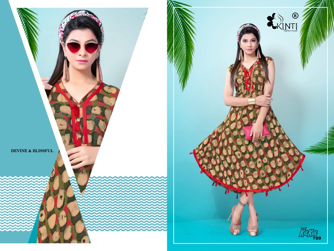 Kit Kat-7 By Kinti 701 To 712 Series Stylish Fancy Beautiful Colorful Casual Wear & Ethnic Wear Heavy Rayon Printed Kurtis At Wholesale Price