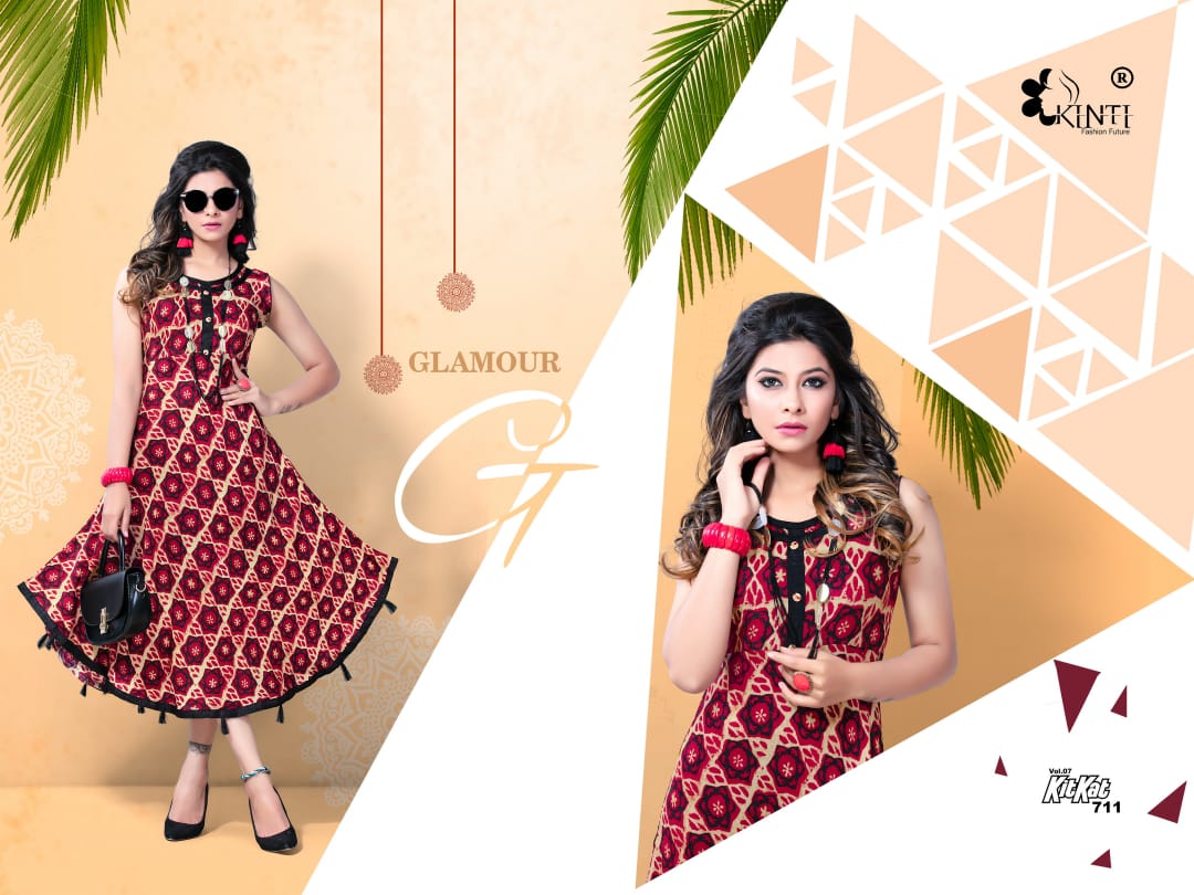Kit Kat-7 By Kinti 701 To 712 Series Stylish Fancy Beautiful Colorful Casual Wear & Ethnic Wear Heavy Rayon Printed Kurtis At Wholesale Price