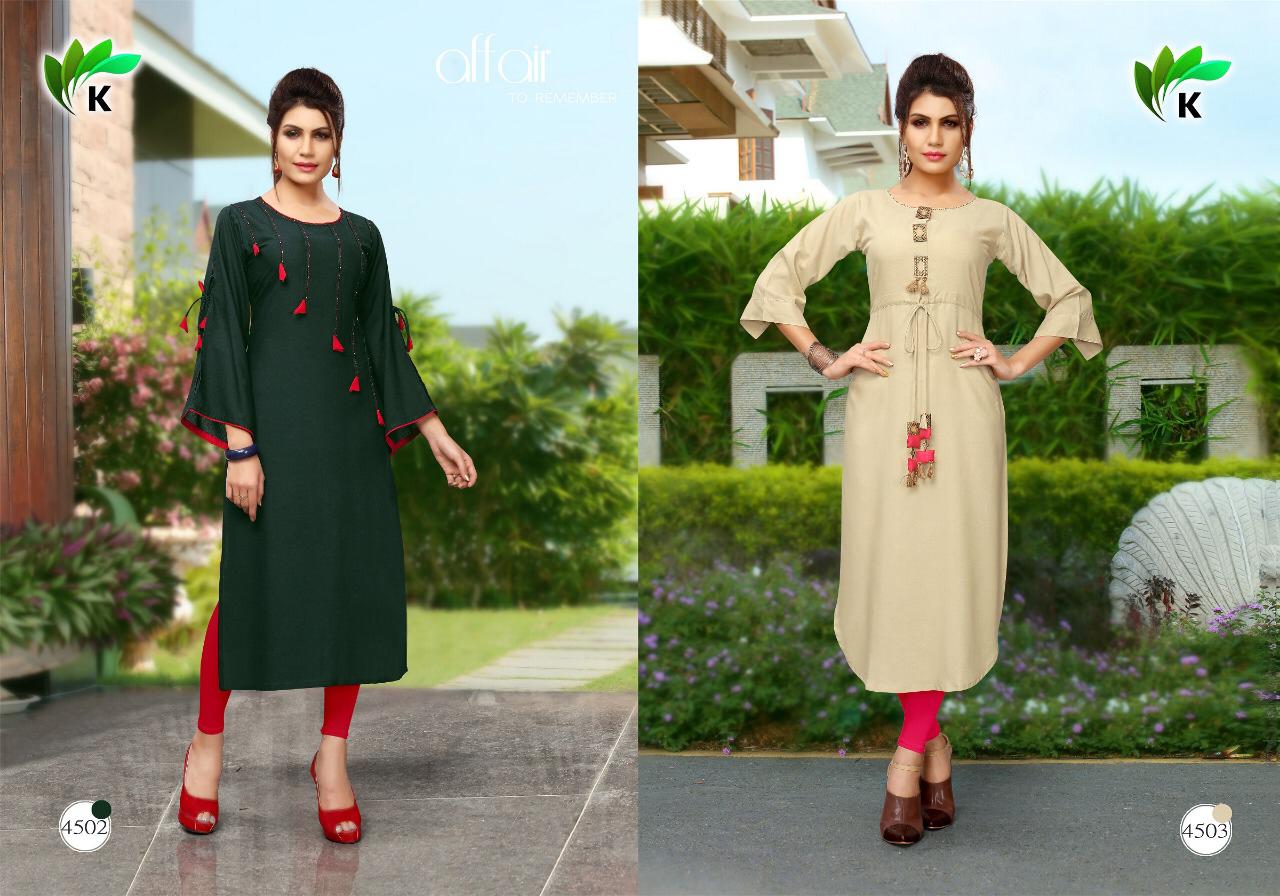 Kit Kat By Kalavrund 4501 To 4507 Series Stylish Fancy Beautiful Colorful Casual Wear & Ethnic Wear Rayon Embroidered Kurtis At Wholesale Price