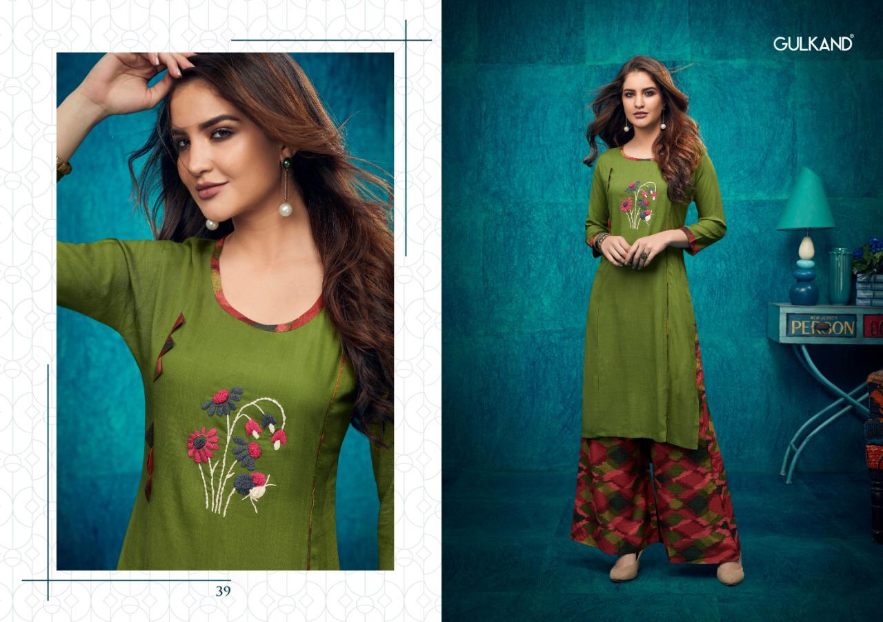 Kitab Vol-2 By Gulkand 37 To 44 Series Stylish Fancy Beautiful Colorful Casual Wear & Ethnic Wear Rayon Slub Printed Kurtis With Bottom At Wholesale Price