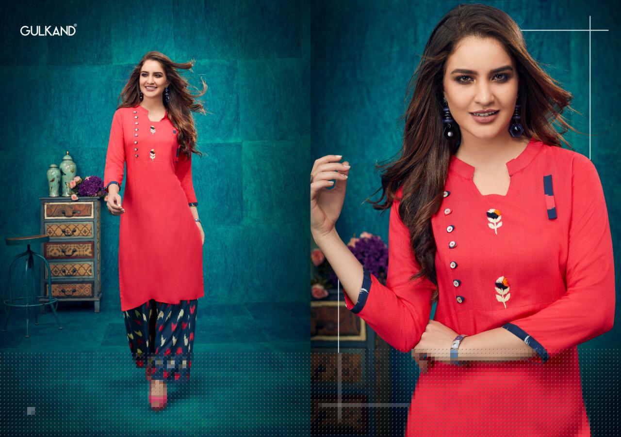 Kitab Vol-2 By Gulkand 37 To 44 Series Stylish Fancy Beautiful Colorful Casual Wear & Ethnic Wear Rayon Slub Printed Kurtis With Bottom At Wholesale Price