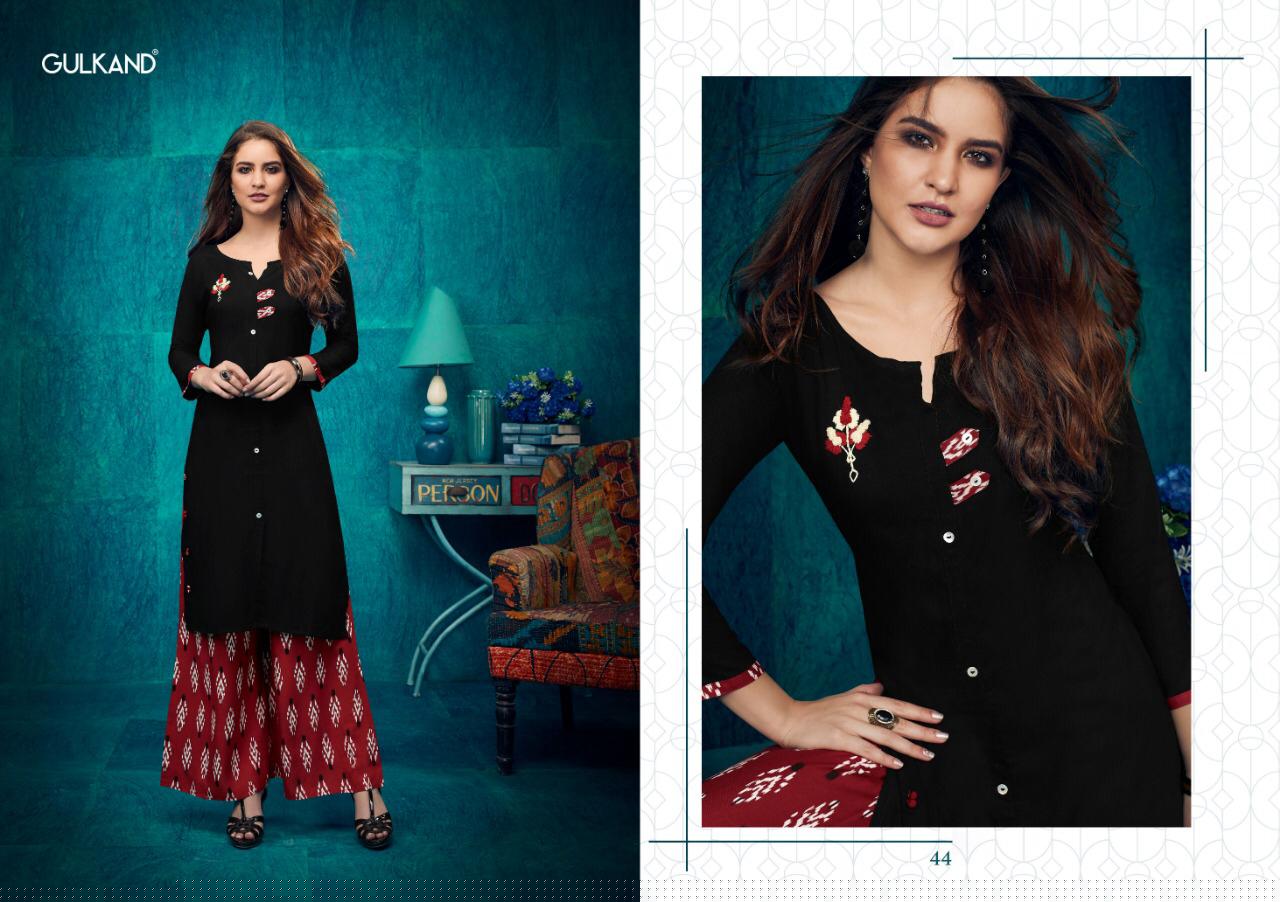 Kitab Vol-2 By Gulkand 37 To 44 Series Stylish Fancy Beautiful Colorful Casual Wear & Ethnic Wear Rayon Slub Printed Kurtis With Bottom At Wholesale Price