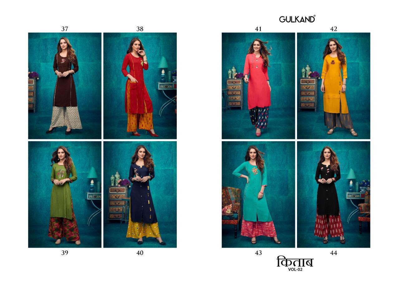 Kitab Vol-2 By Gulkand 37 To 44 Series Stylish Fancy Beautiful Colorful Casual Wear & Ethnic Wear Rayon Slub Printed Kurtis With Bottom At Wholesale Price