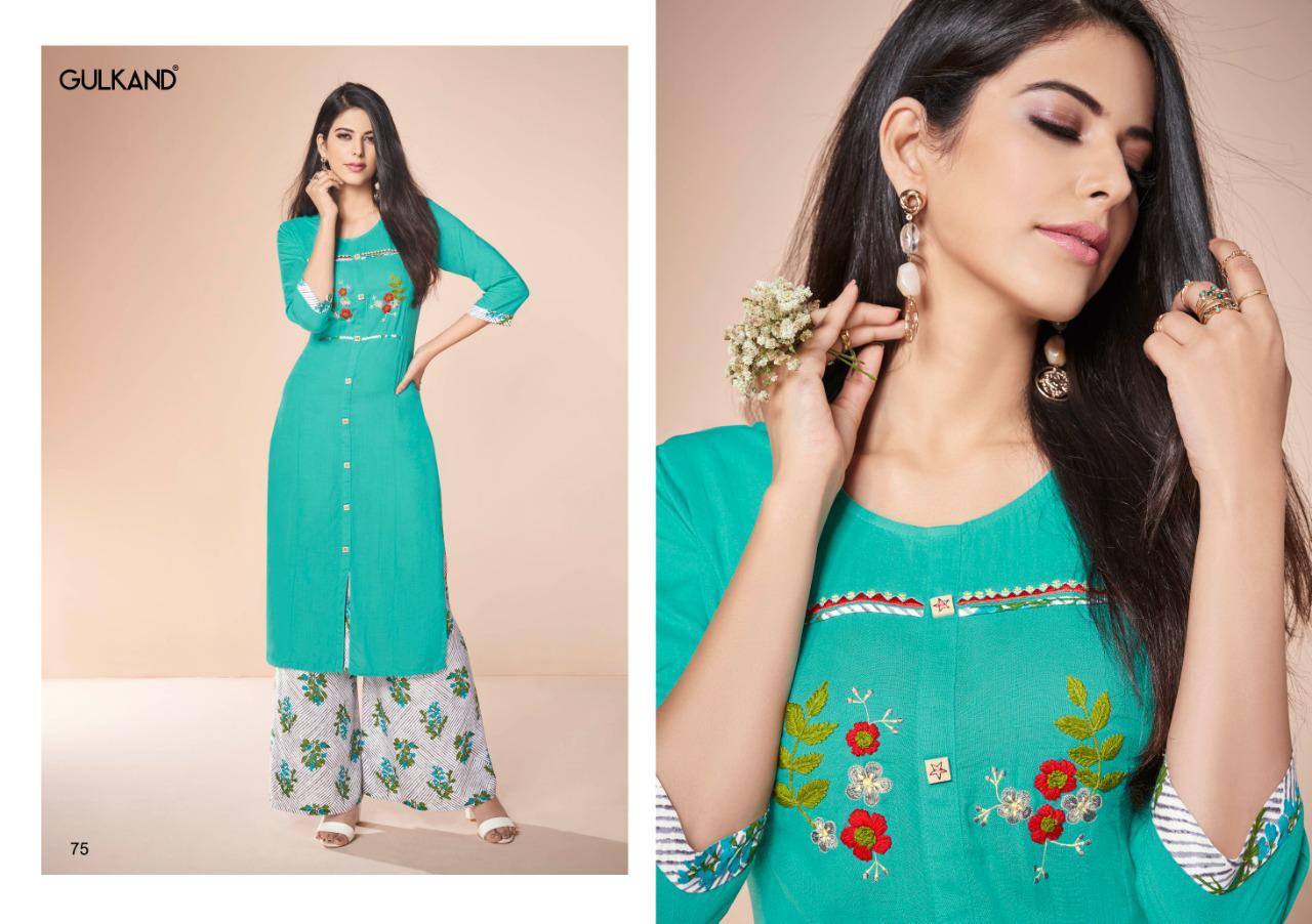 Kitab Vol-3 By Gulkand 69 To 76 Series Stylish Fancy Beautiful Colorful Casual Wear & Ethnic Wear Rayon Slub Printed Kurtis With Bottom At Wholesale Price