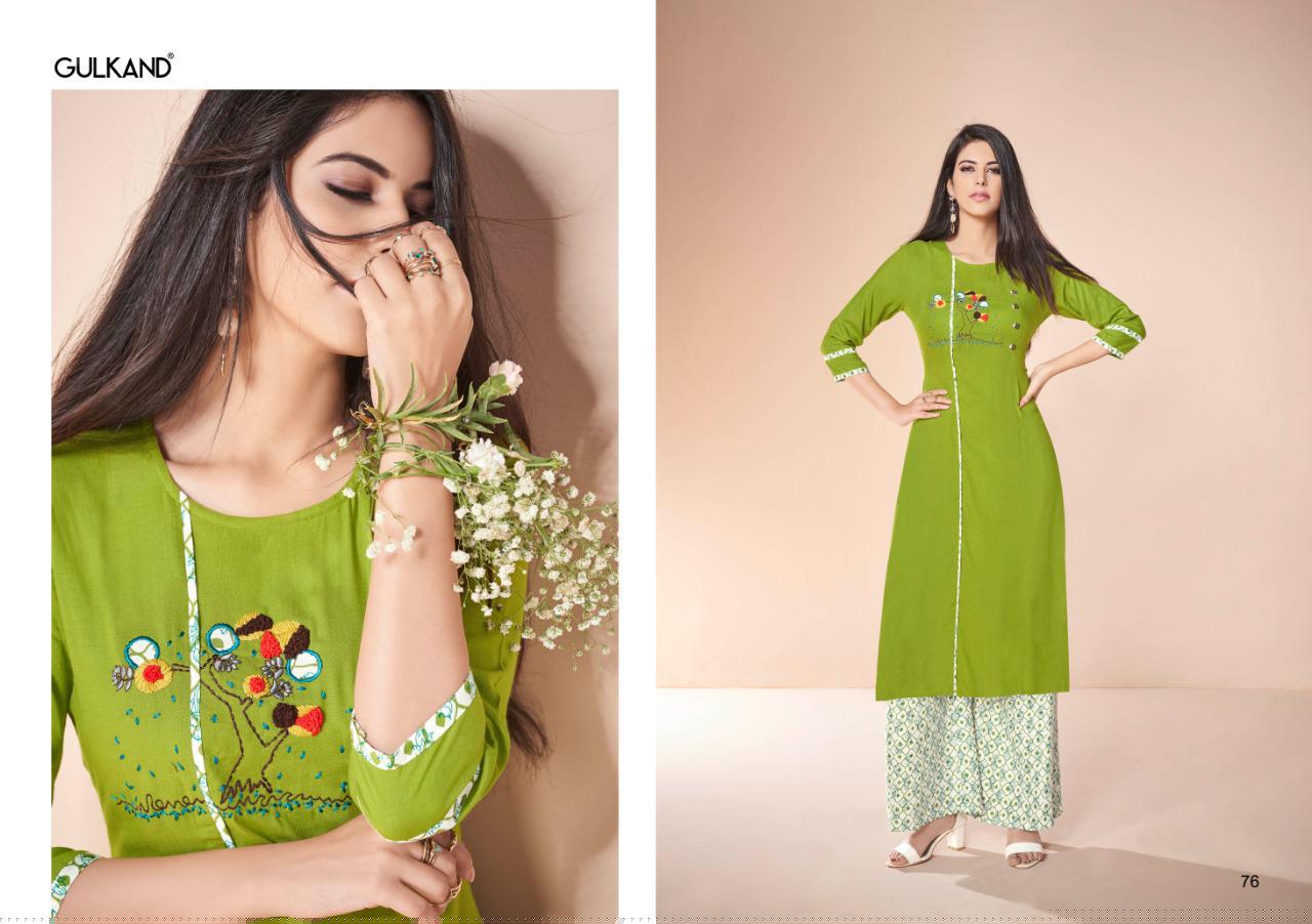 Kitab Vol-3 By Gulkand 69 To 76 Series Stylish Fancy Beautiful Colorful Casual Wear & Ethnic Wear Rayon Slub Printed Kurtis With Bottom At Wholesale Price