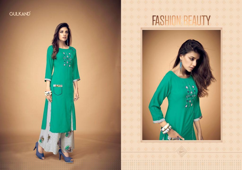 Kitab By Gulkand 007 To 013 Series Stylish Fancy Beautiful Colorful Casual Wear & Ethnic Wear Rayon Printed Kurtis With Bottom At Wholesale Price