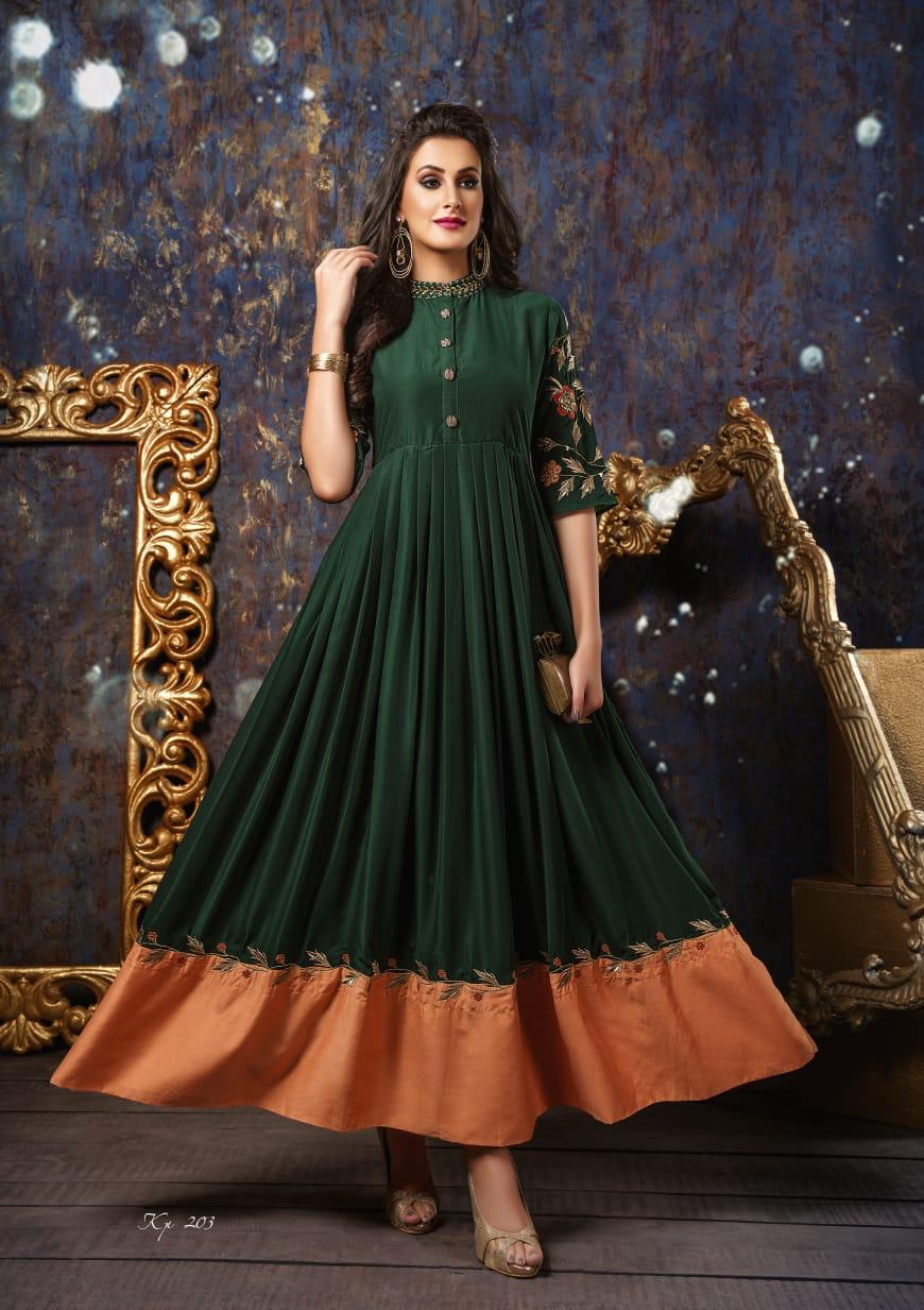 Kitty Party Vol-2 By S4u Fashion 201 To 208 Series Designer Beautiful Colorful Stylish Fancy Party Wear & Ethnic Wear & Ready To Wear Rayon Silk Embroidered Kurtis At Wholesale Price