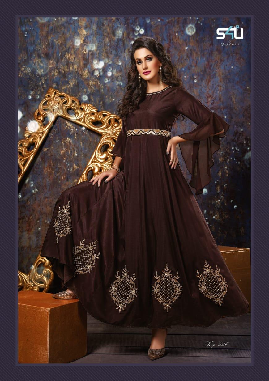 Kitty Party Vol-2 By S4u Fashion 201 To 208 Series Designer Beautiful Colorful Stylish Fancy Party Wear & Ethnic Wear & Ready To Wear Rayon Silk Embroidered Kurtis At Wholesale Price