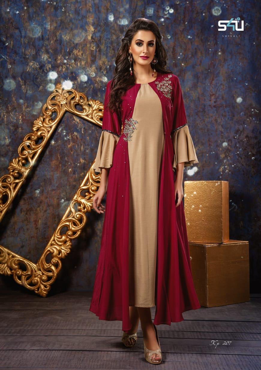 Kitty Party Vol-2 By S4u Fashion 201 To 208 Series Designer Beautiful Colorful Stylish Fancy Party Wear & Ethnic Wear & Ready To Wear Rayon Silk Embroidered Kurtis At Wholesale Price