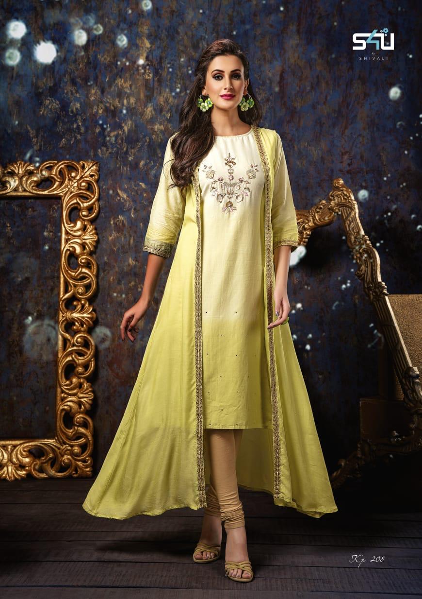 Kitty Party Vol-2 By S4u Fashion 201 To 208 Series Designer Beautiful Colorful Stylish Fancy Party Wear & Ethnic Wear & Ready To Wear Rayon Silk Embroidered Kurtis At Wholesale Price